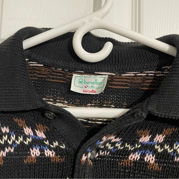 BENETTON Mens Polo Neck Sweater Multicolor Pullover Long Sleeve - Picture 2 of 10